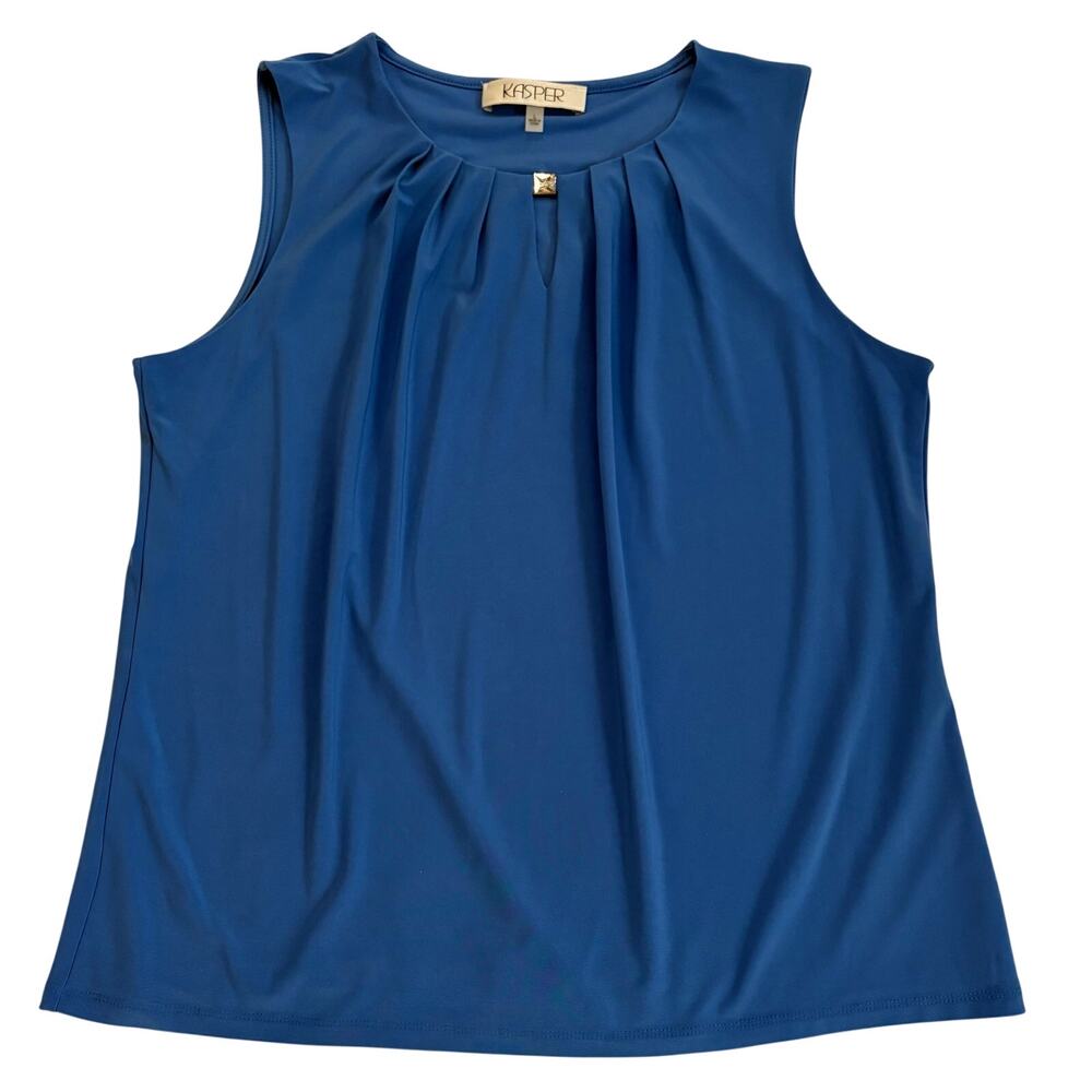 Kasper Womens Blouse Large Blue Sleeveless Top Pull-Over Dress Up Professional